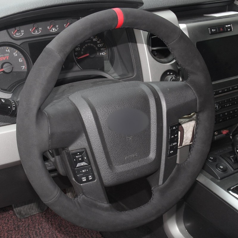 Loncky Auto Custom Fit OEM Black Suede Steering Wheel Covers for Ford